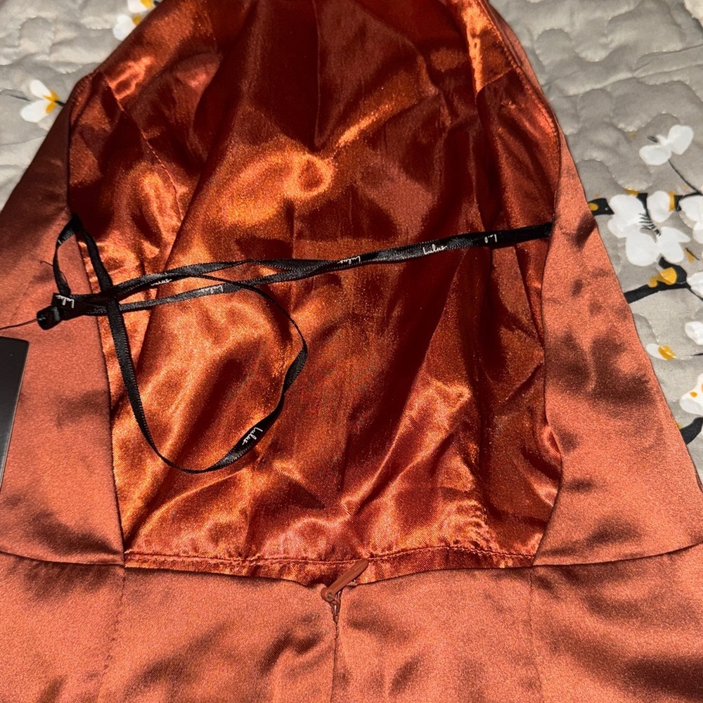 Lulu's Burnt Orange Satin Dress - Picture 10 of 11